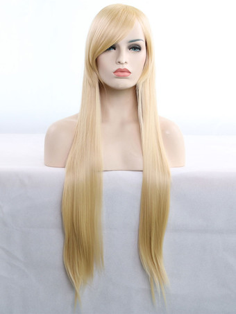 Karneval-Haar-Perücken Blonde lange gerade synthetische Perücken mit Pony