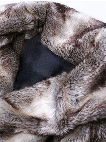 男性用ブラウンコート2トーンターンダウンカラー冬用オーバーコートロングラインフェイクファーコート