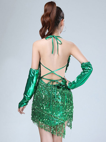 グリーン ラテンダンス衣装 レッド ダンス 衣装 コスチューム 社交ダンス 女性用 パフォーマンス コスチューム ラテンダンサー シークイン 大人用