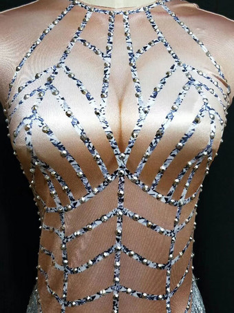 Jazz Dance Costume Halloween Sexy Women Beading Tassels Mini Jumpsuits