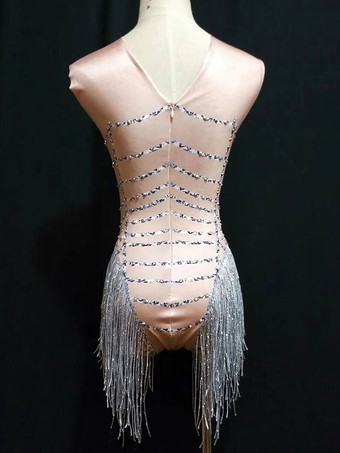 Jazz Dance Costume Halloween Sexy Women Beading Tassels Mini Jumpsuits