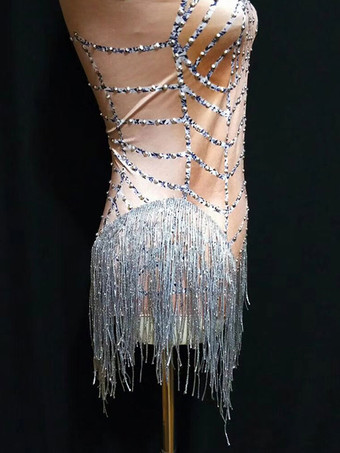 Jazz Dance Costume Halloween Sexy Women Beading Tassels Mini Jumpsuits