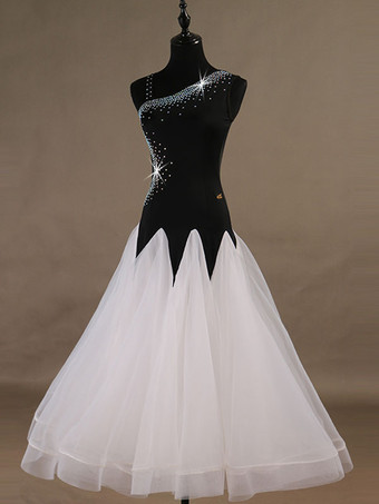 ボールルームのダンスのコスチュームドレス黒の女性のノースリーブビーズのオーガンザトレーニングダンスウェア