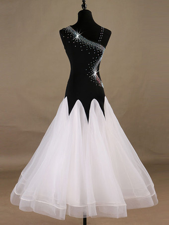 ボールルームのダンスのコスチュームドレス黒の女性のノースリーブビーズのオーガンザトレーニングダンスウェア
