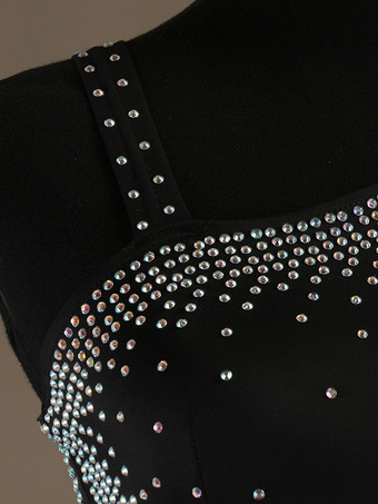 ボールルームのダンスのコスチュームドレス黒の女性のノースリーブビーズのオーガンザトレーニングダンスウェア