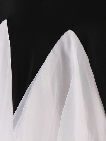 ボールルームのダンスのコスチュームドレス黒の女性のノースリーブビーズのオーガンザトレーニングダンスウェア