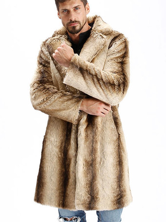 フェイクファーコートメンズ　2026　キャラメルコート　ツートン　ノッチカラー　ロングスリープ　ウィンターオーバーコート