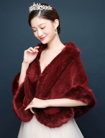 結婚式 ショール フェイクファー 結婚式アクセサリー ワインレッド 結婚式 ショール ケープ 花嫁肩掛け ストール ウェディング