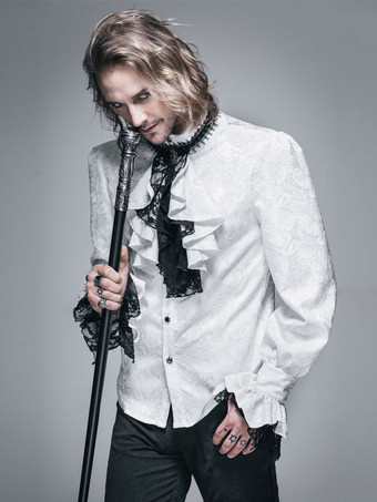 ハロウィン ゴシックシャツメンズハロウィーンコスチュームホワイトトップロングスリーブフリルレースレトロブラウス