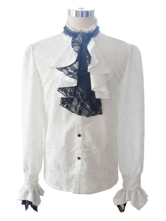 ハロウィン ゴシックシャツメンズハロウィーンコスチュームホワイトトップロングスリーブフリルレースレトロブラウス