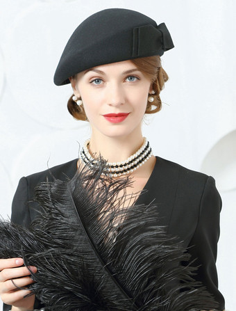 noir Chapeau de laine rétro béret chapeau femmes bourgogne cap vintage Déguisements Halloween