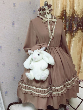 クラシックロリータOPドレスボウラッフルツートンロリータワンピースドレス