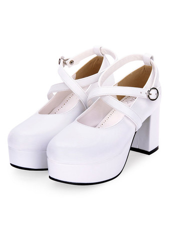Klassische Lolita Pumps Riemchen Chunky High Heel Lolita Schuhe