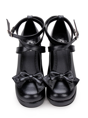 スウィートロリータポンプボウストラッピープラットフォーム白ロリータシューズ