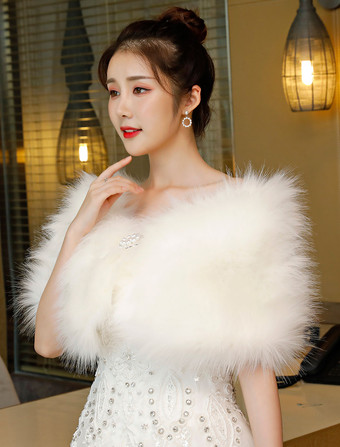 Fausse fourrure étole mariage wrap ivoire châle mariée hiver cover up