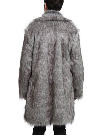 フェイクファーコートグレーファジーコートターンダウンカラーメンズカジュアルウィンターオーバーコート