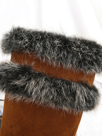 ニーハイブーツ レディース マイクロスエード フェイクファー ポインテッドトゥ スティレットヒール 冬用ブーツ