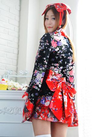Costume Carnevale Kimono giapponese Costume femminile nero breve Lolita  Dress Maid Cosplay Anime Set - Milanoo.com