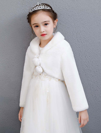 Boléro de fille de fleur ivoire en fausse fourrure manche longue