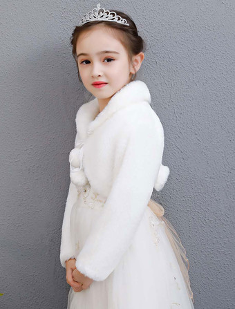 Boléro de fille de fleur ivoire en fausse fourrure manche longue