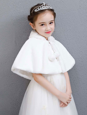 Cape de fille de fleur fille fausse fourrure ivoire