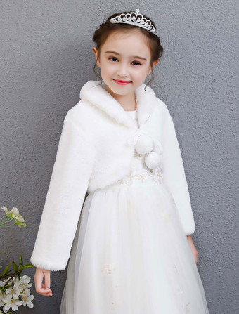 Boléro de fille de fleur ivoire en fausse fourrure manche longue