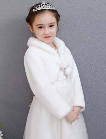 Boléro de fille de fleur ivoire en fausse fourrure manche longue