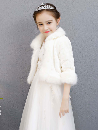 フェイクファージャケットフラワーガールズウェディングパーティアイボリーウィンターラップショール