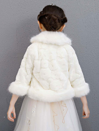 フェイクファージャケットフラワーガールズウェディングパーティアイボリーウィンターラップショール