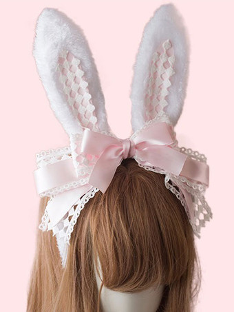 ライトピンクスウィートロリータヘアクラスプバニーイヤーレースボウロリータヘアアクセサリー