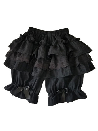 クラシックロリータショーツフリルレースボウブラックコットンロリータボトム