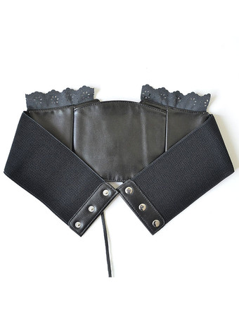 ブラックロリータビスチェレースアップグロメットフリルPUロリータコルセット