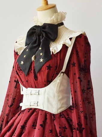 スチームパンクゴシックブラックロリータコルセットメタリックバックルPUロリータビスチェドレア