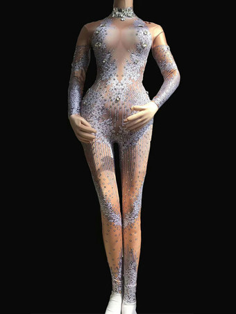 ジャズダンスの衣装ハロウィンの女性セクシーなジャンプスーツロングスリーブナイトクラブウエア