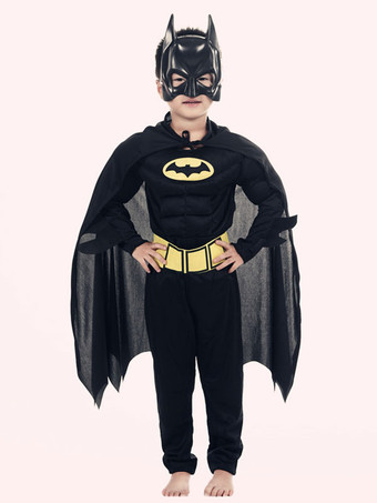 Batman Costume Carnival Kids Black Jumpsuits Outfit 4 Piece