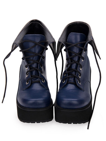 ロリータブーツ ラウンドトゥプ クラシック ラットフォーム ロリータシューズ