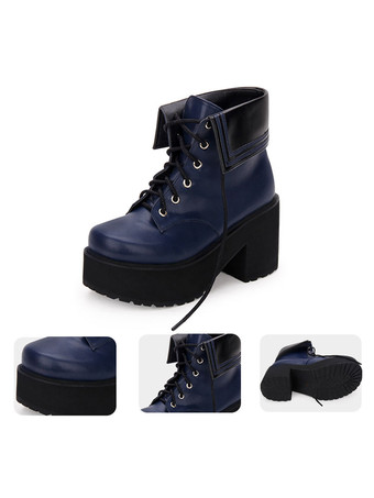 ロリータブーツ ラウンドトゥプ クラシック ラットフォーム ロリータシューズ