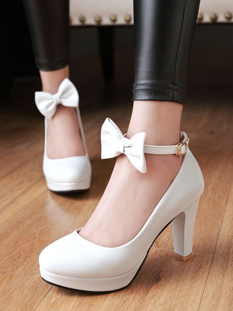 クラシックロリータポンプボウアンクルストラッププラットフォームロリータヒール