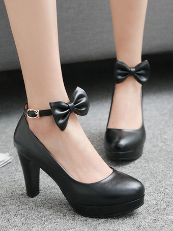 クラシックロリータポンプボウアンクルストラッププラットフォームロリータヒール