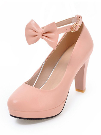 ピンククラシックロリータポンプボウアンクルストラッププラットフォームロリータヒール