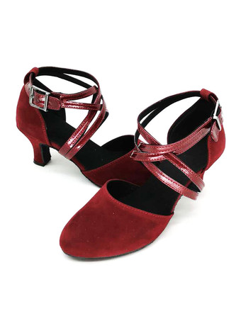 女性用 社交ダンスラテンシューズ ブラック クリスクロス エレガント 6cm ラウンドトゥ サルサダンスシューズ