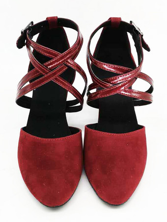 女性用 社交ダンスラテンシューズ ブラック クリスクロス エレガント 6cm ラウンドトゥ サルサダンスシューズ