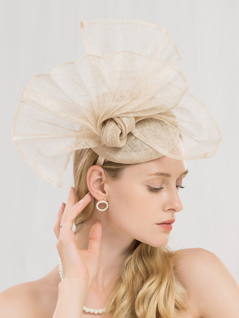 Champagne Fascinator Hat Chapeau Rétro Femme En Lin Déguisements Halloween