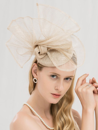 Champagne Fascinator Hat Chapeau Rétro Femme En Lin Déguisements Halloween