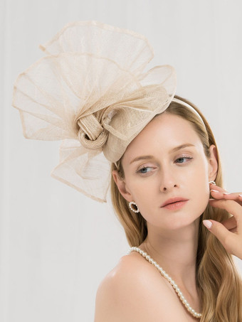 Champagne Fascinator Hat Chapeau Rétro Femme En Lin Déguisements Halloween