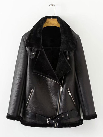 ライダースジャケット ブラック PU 折り襟 モーターサイクルジャケット レディースアウター