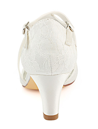 ヴィンテージウェディングシューズアイボリーレースラウンドトゥクリスクロスブライダルシューズ