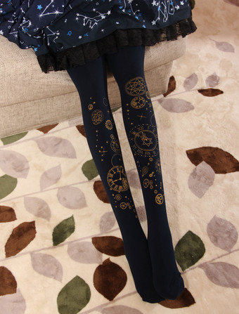 ダークネイビーベルベットロリータストッキング時計旅行ホットスタンプ600D Winter Lolita Pantyhose