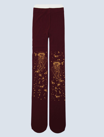 バーガンディーベルベットロリータパンティストッキングスタークラゲホットスタンプ冬ロリータストッキング