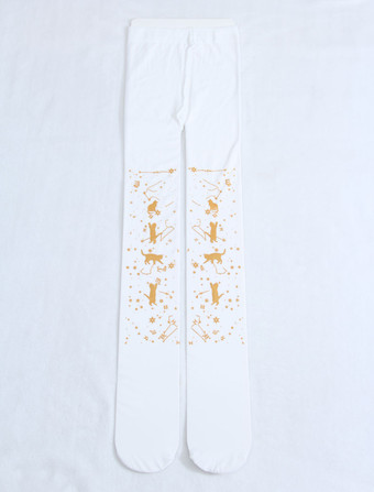 ホワイト ベルベットロリータパンティーストッキングスターキャットホットスタンプ600Dロリータウィンターストッキング